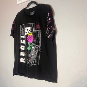 Fresh Laundry Rebel T-Shirt Grim Reaper Skulls Rose Black Pink Size XL Mens